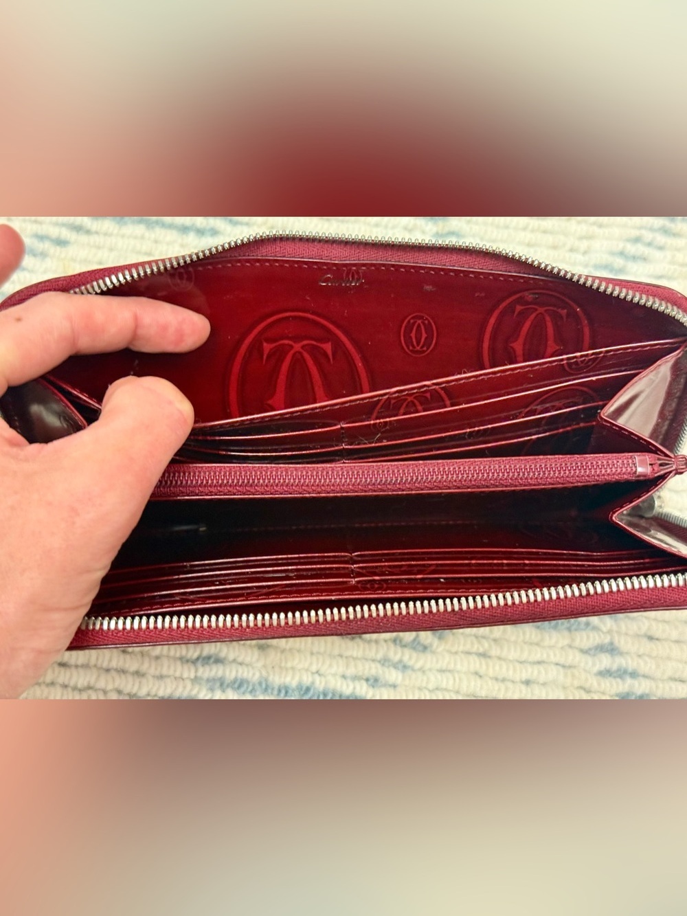 CARTIER Vintage “Happy Birthday” Red Patent Leather Monogram Zippy Long Wallet - Picture 15 of 16